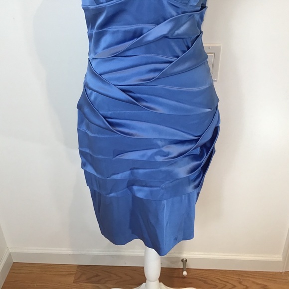 SILK ROBERTO CAVALLI LOW CUT DRESS RUCHED BLUE SZ 8 - Picture 3 of 10